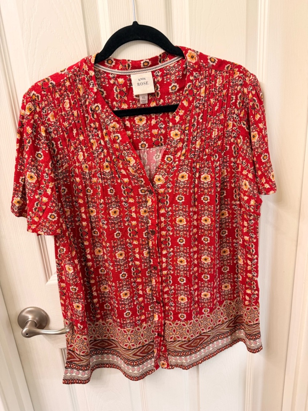 Knox Rose Red Floral Button-Front Blouse XL